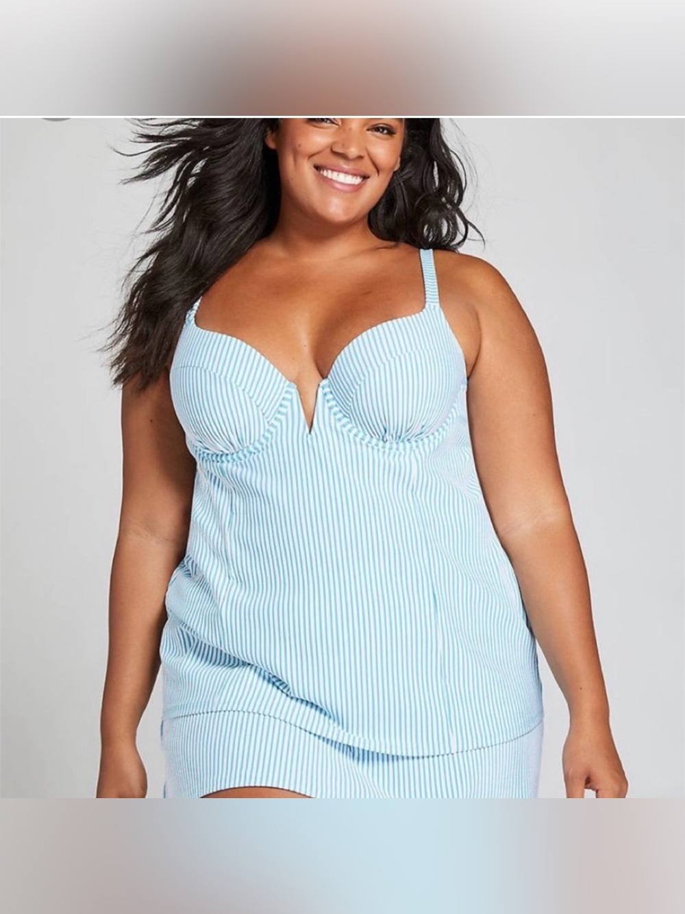 Swim by Cacique Balconette Seersucker Tankini Top sz 40C